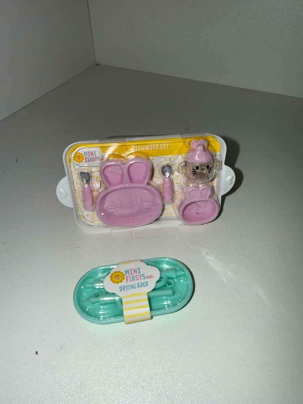 Mini Firsts Pink Bunny Dishware Set with Teal Drying Rack